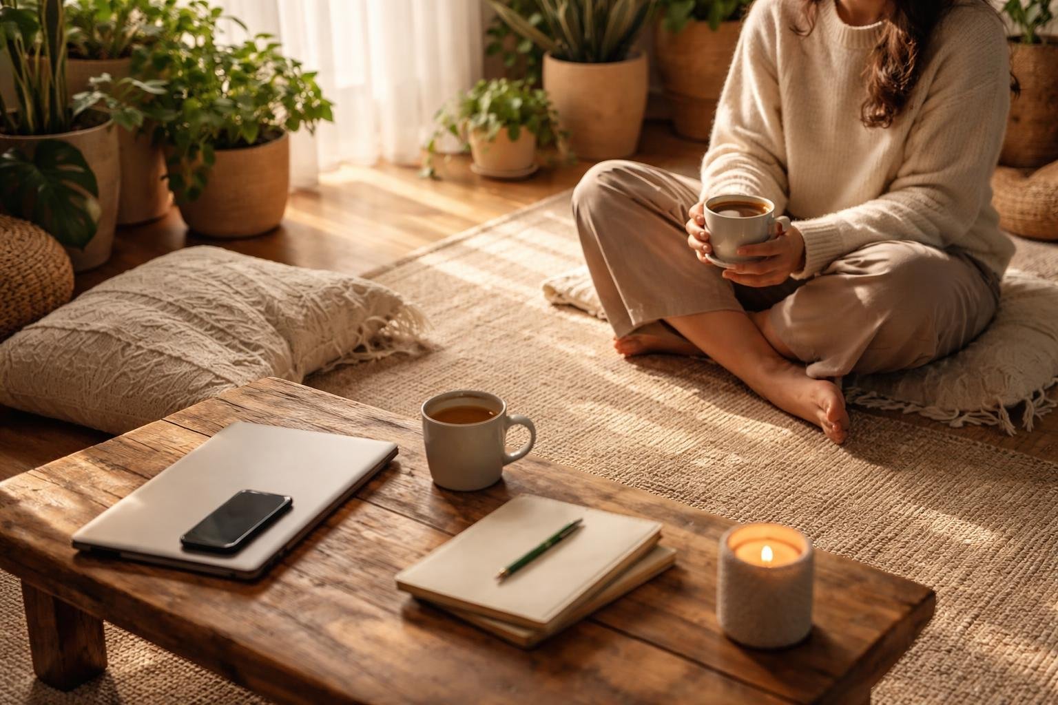 Emberek és kütyük egyensúlya: digitális detoxra szánt mindennapi jelenetek a kávézóban.