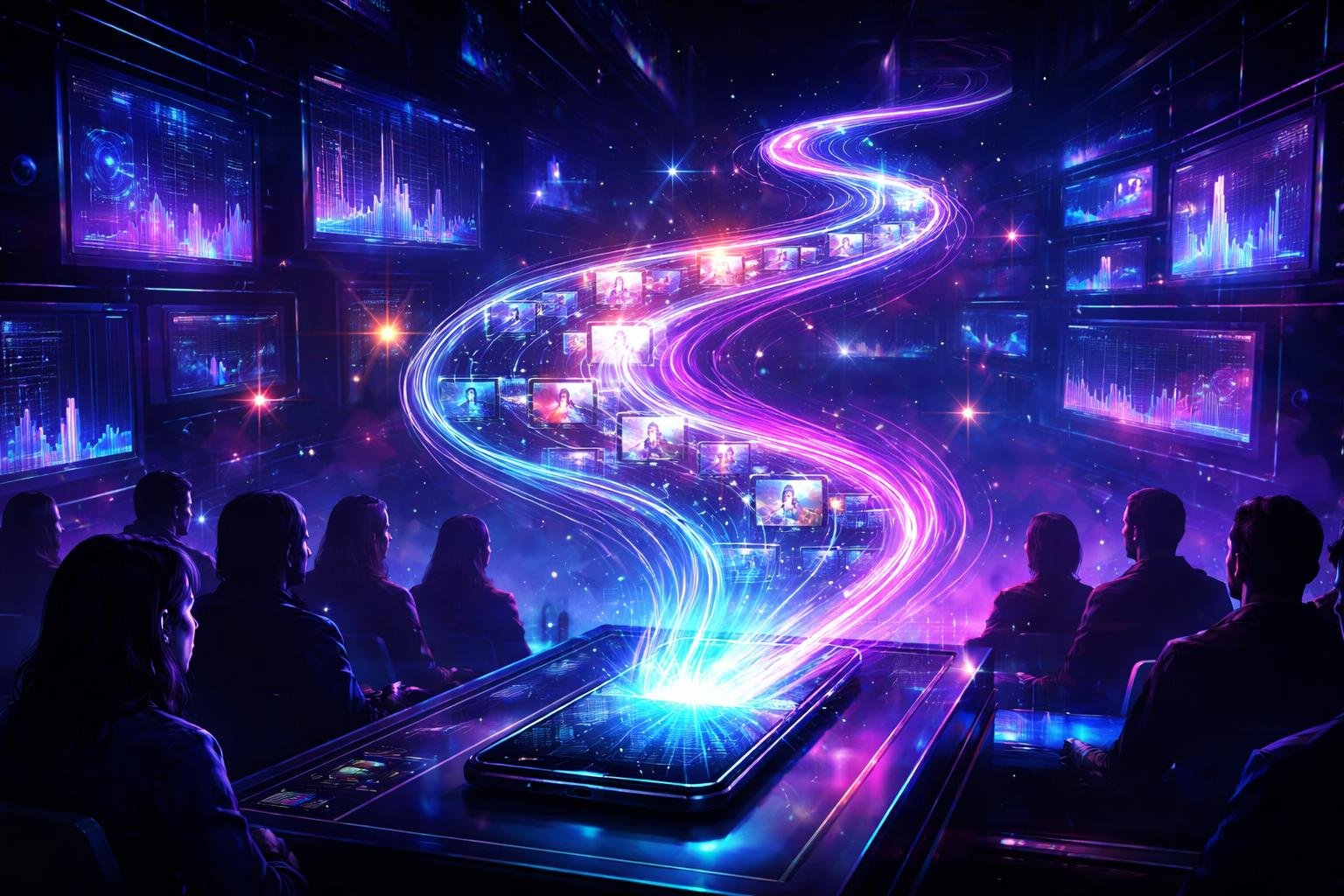 Képernyőn a TikTok For You oldalának illusztrációja algoritmusokkal és jelzésekkel